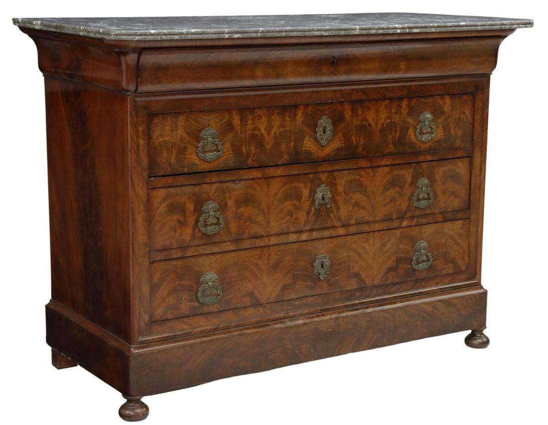 FRENCH CHARLES X MARBLE-TOP MAHOGANY COMMODE (1 of 5)