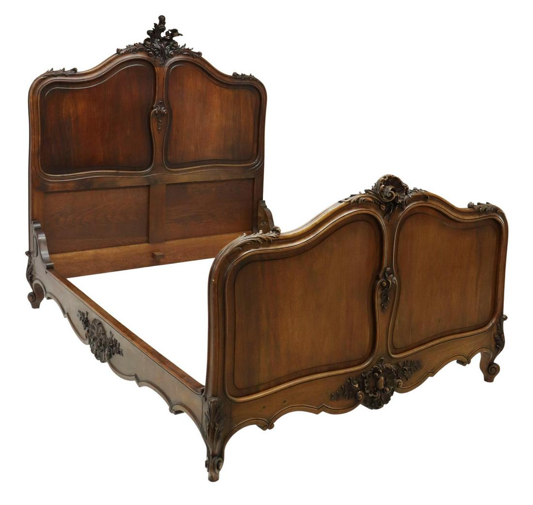 FRENCH LOUIS XV STYLE CARVED MAHOGANY BED (1 of 2)