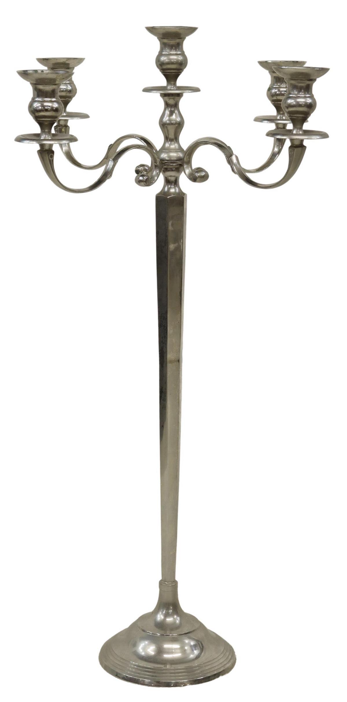 LARGE SILVER-TONE FIVE-LIGHT CANDELABRUM, 42"H (1 of 3)