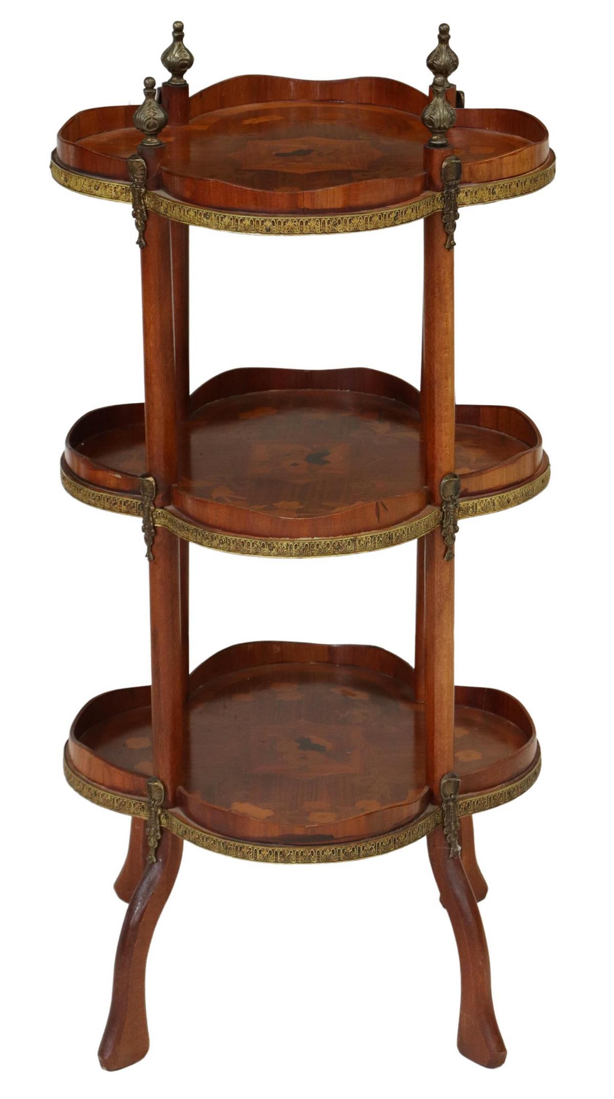 FRENCH MAHOGANY MARQUETRY THREE-TIER STAND (1 of 4)