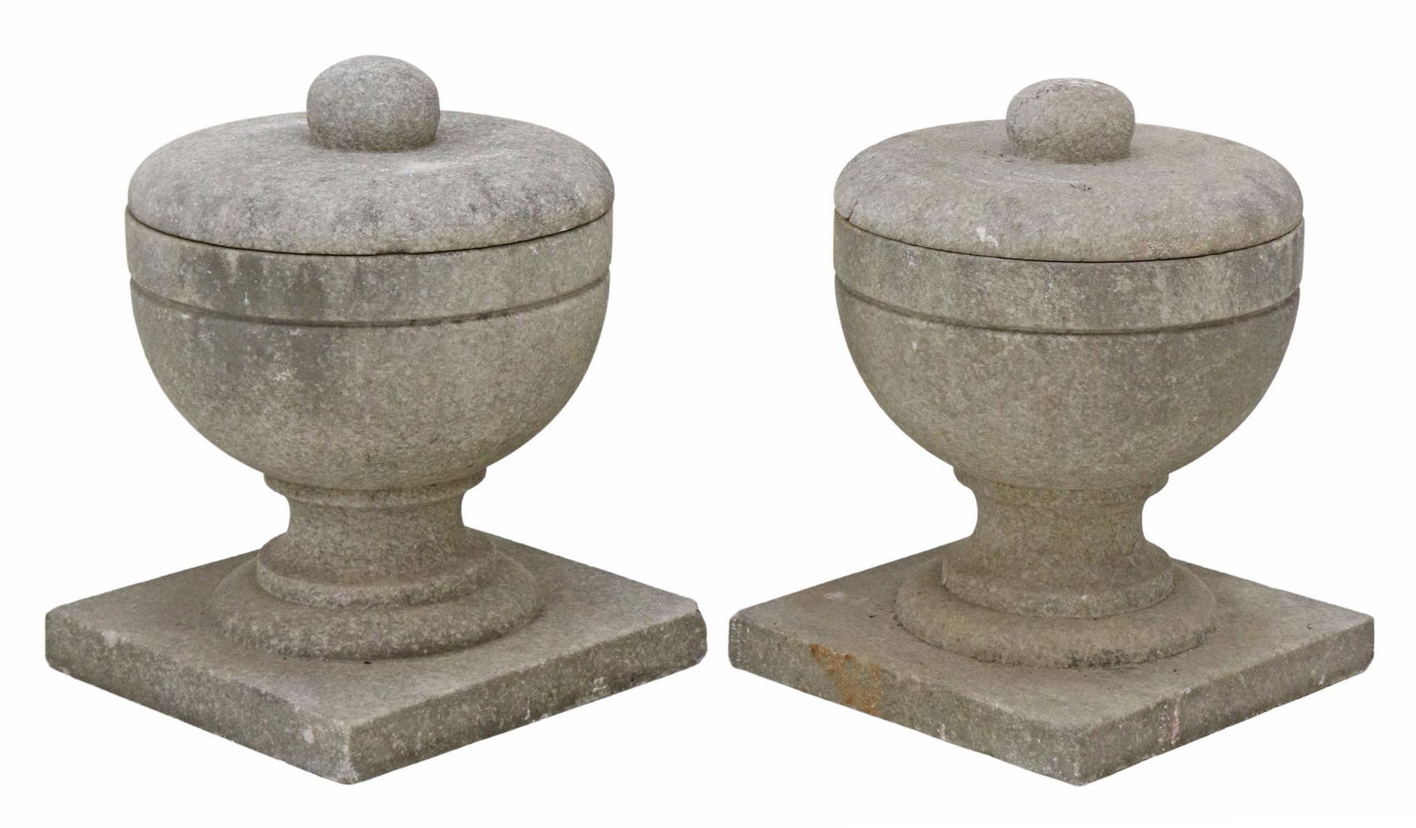 (PAIR) CAST STONE LIDDED URNS (1 of 4)
