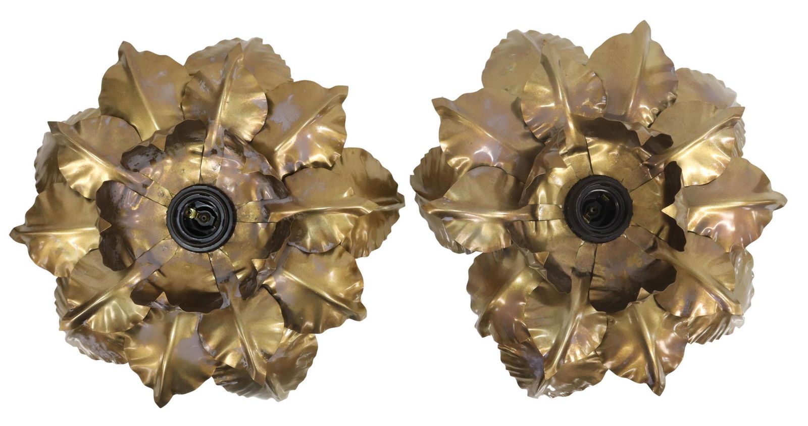 (2) ITALIAN GILT METAL LEAF-FORM CEILING LIGHTS (1 of 2)
