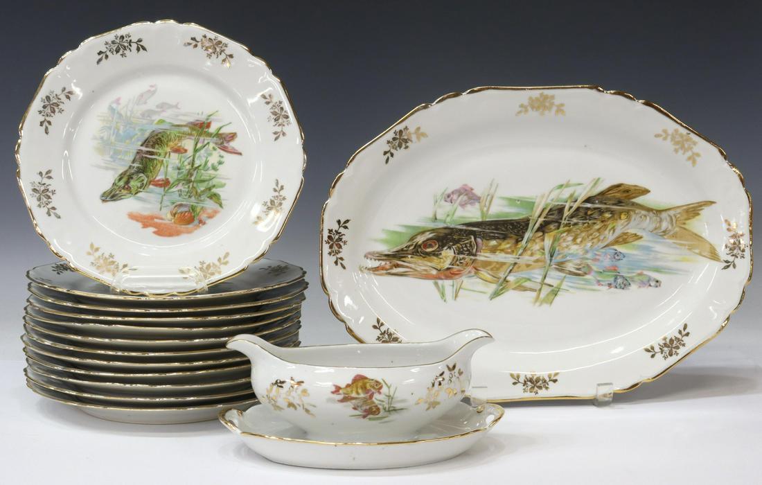 (14) FRENCH LIMOGES PORCELAIN FISH SERVICE (1 of 3)