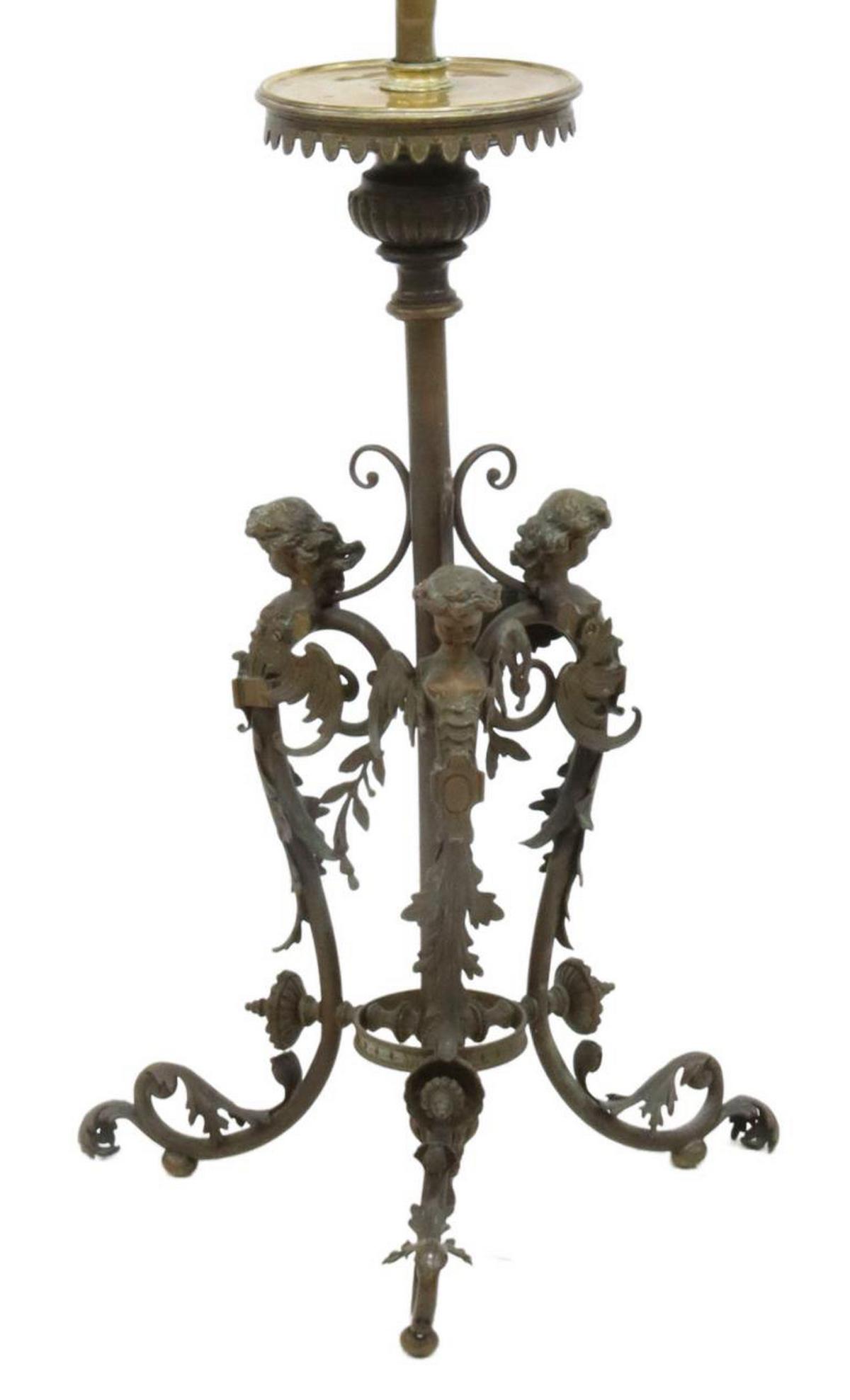 ITALIAN THREE-LIGHT FIGURAL BRONZE FLOOR LAMP (1 of 5)