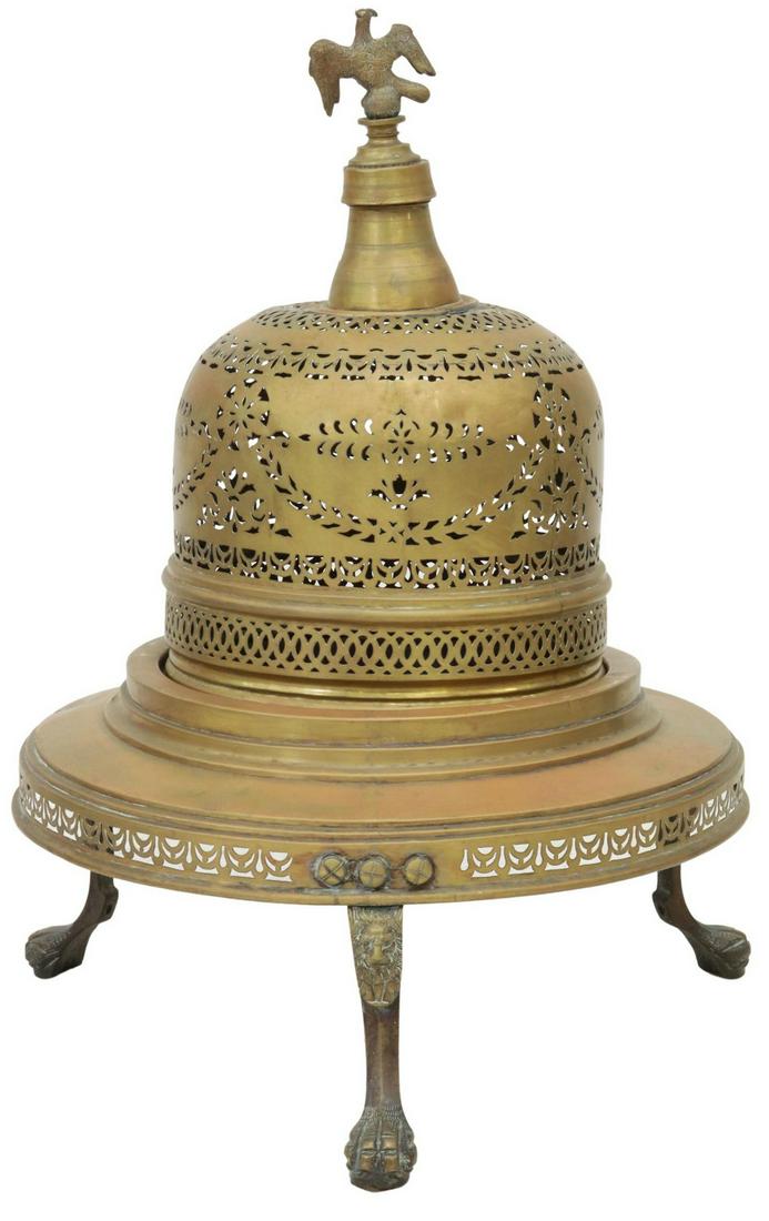 LARGE PIERCED BRASS BRAZIER WITH EAGLE FINIAL (1 of 3)