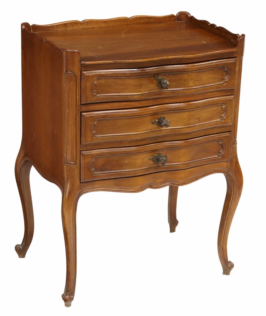 LOUIS XV STYLE WALNUT THREE-DRAWER NIGHTSTAND (1 of 5)