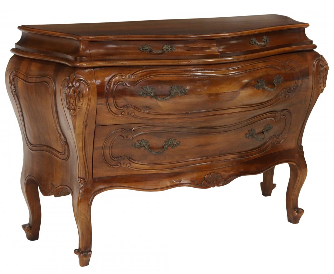 LOUIS XV STYLE WALNUT BOMBE COMMODE (1 of 5)