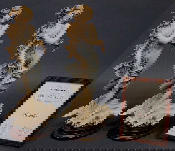 RETIRED GIUSEPPE ARMANI VENUS FIGURES, SIGNED: (lot of 2) Retired Giuseppe Armani figures, each 'Venus Redemption', the 'Armani Collector's Society, 1993', one signed by Connie Ribaudo, together with a framed 'Member' certificate, no loss noted, 1