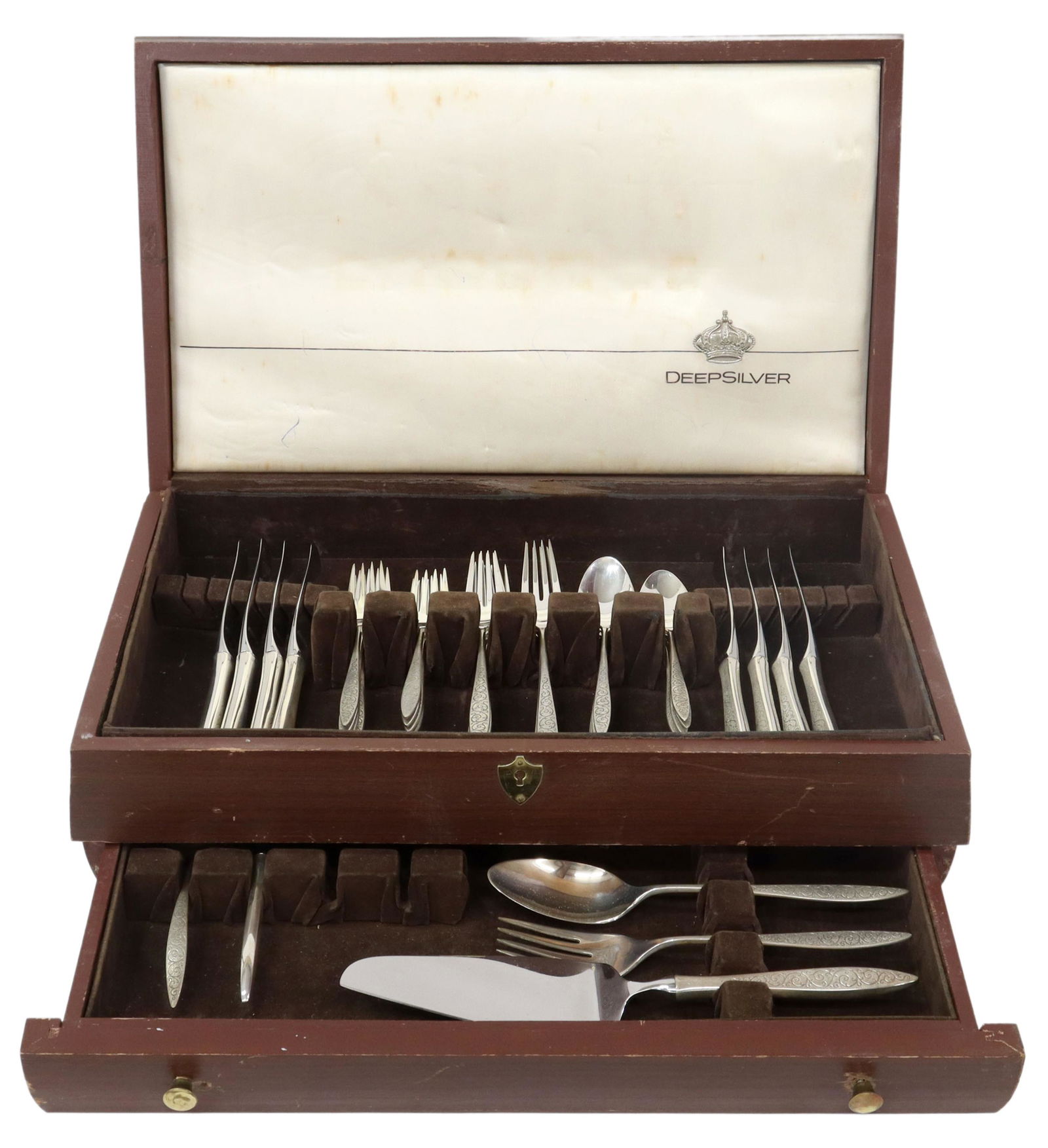 (37) WALLACE SPANISH LACE STERLING FLATWARE SET: (lot of 37) American sterling silver flatware service, Wallace Silversmiths, in the "Spanish Lace" pattern, including: (8) hollow handle knives, 9.25"l, (8) forks, 7 5/8"l, (8) salad forks, 6 5/8"l, (