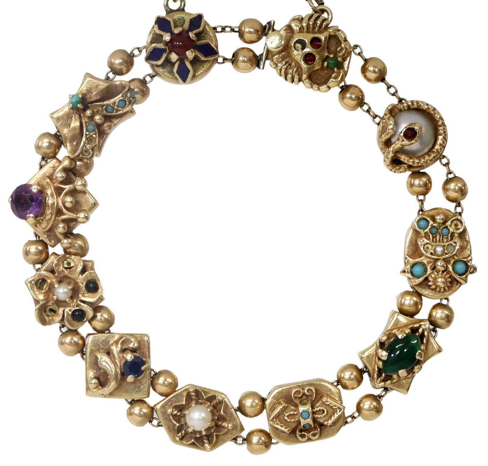 ESTATE 14KT GOLD GEM-SET SLIDE CHARM BRACELET (1 of 4)