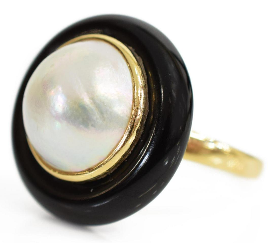 ESTATE MABE PEARL, ONYX & DIAMOND RING (1 of 4)
