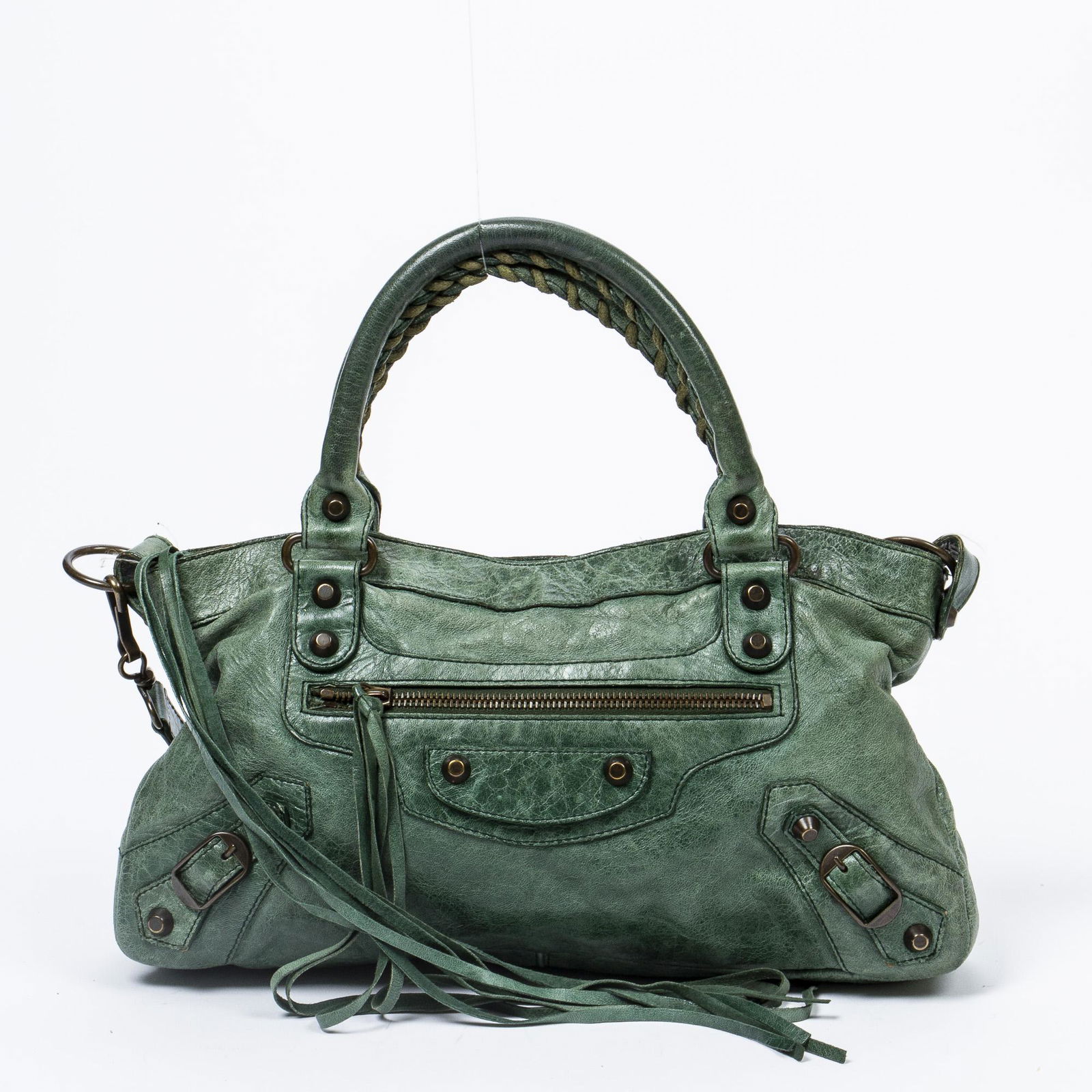BALENCIAGA 'FIRST' GREEN CALF LEATHER SHOULDER BAG (1 of 7)