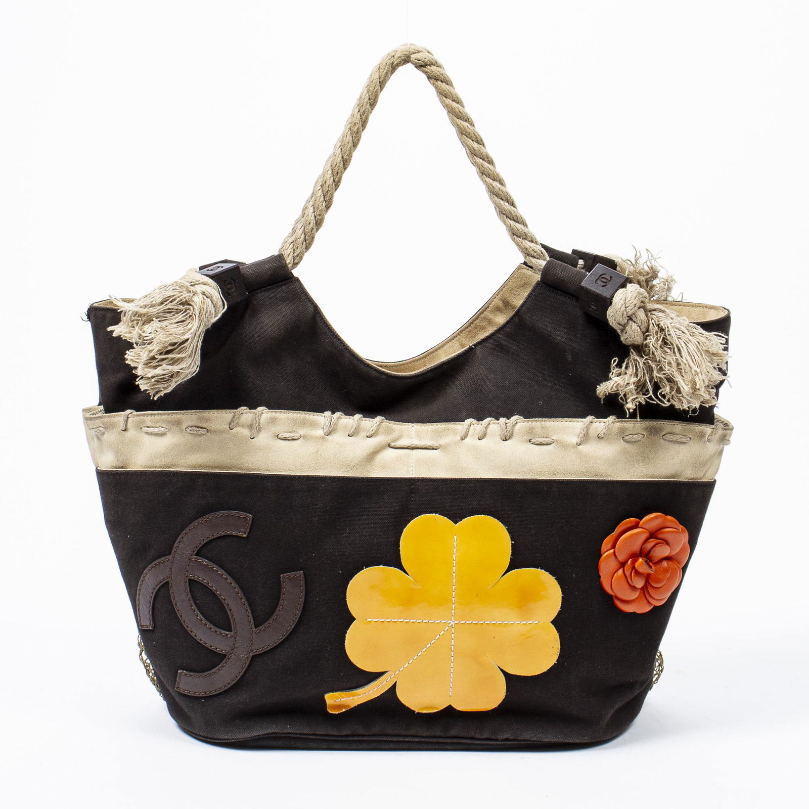 CHANEL 'CABAS CRUISE' BLACK CANVAS SHOULDER BAG (1 of 8)