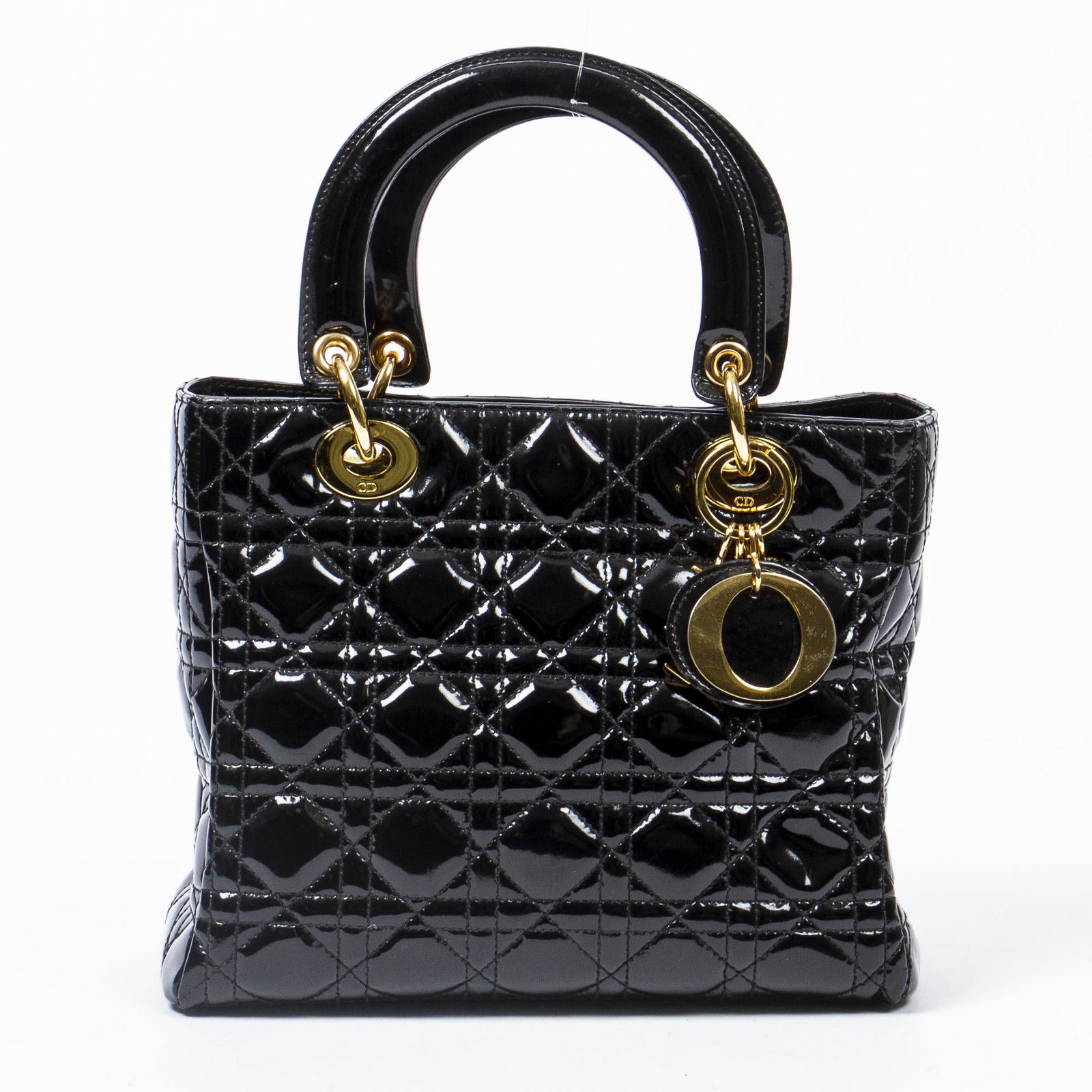 CHRISTIAN DIOR 'LADY DIOR' BLACK LEATHER HANDBAG (1 of 7)