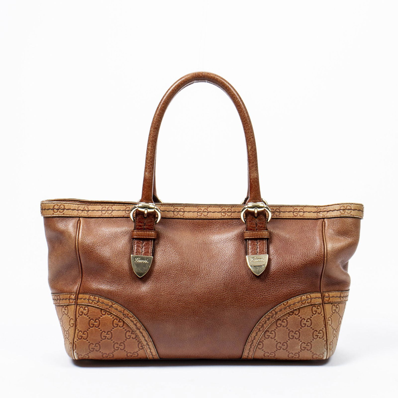 GUCCI 'SIGNORIA' TAN GRAINED LEATHER HANDBAG (1 of 7)