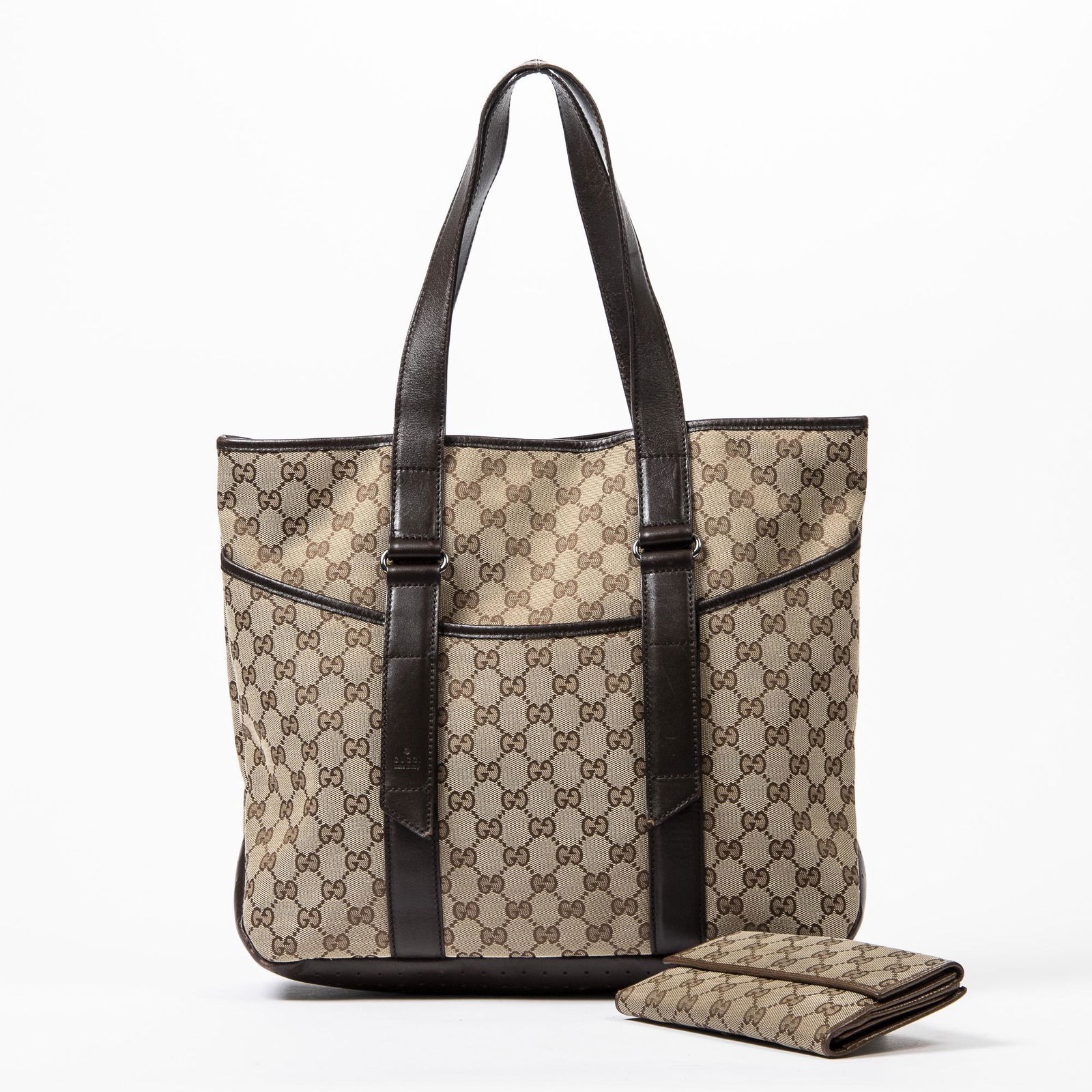 (2) GUCCI MONOGRAM CANVAS WALLET & PREFORATED TOTE (1 of 12)
