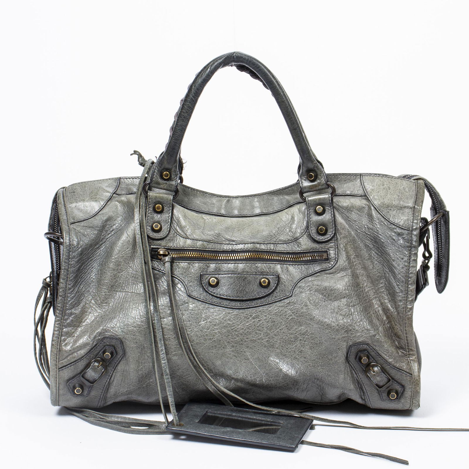 BALENCIAGA 'CITY' SHOULDER GRAY CALF LEATHER BAG (1 of 7)
