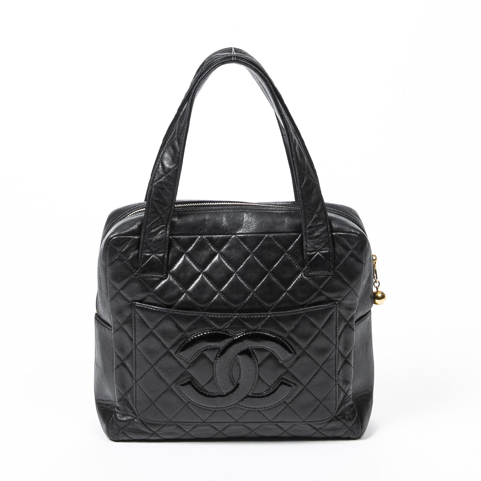 CHANEL POCKET LOGO HANDBAG BLACK CALF LEATHER (1 of 7)