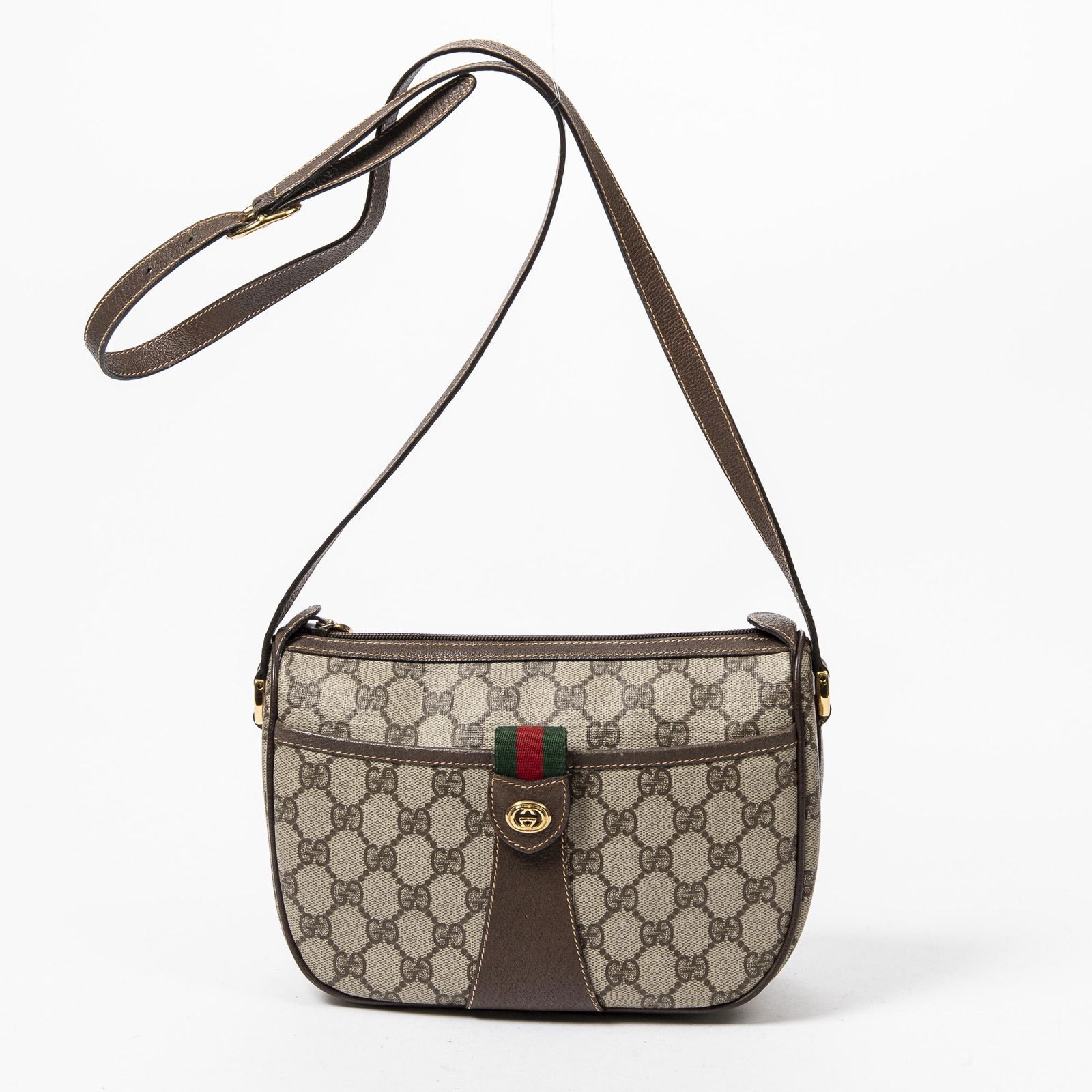 GUCCI 'WEB CROSSBODY' BAG BROWN COATED CANVAS (1 of 8)