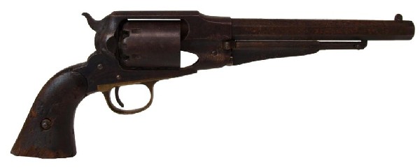 ANTIQUE REMINGTON ARMY REVOLVER: Remington New Model Army Revolver, "Patented Sept 14 1858, E. Remington & Sons, Ilion, New York, U.S.A, New Model",single action percussion, .44 caliber, 8" octagonal barrel, wood grips one chipped, S