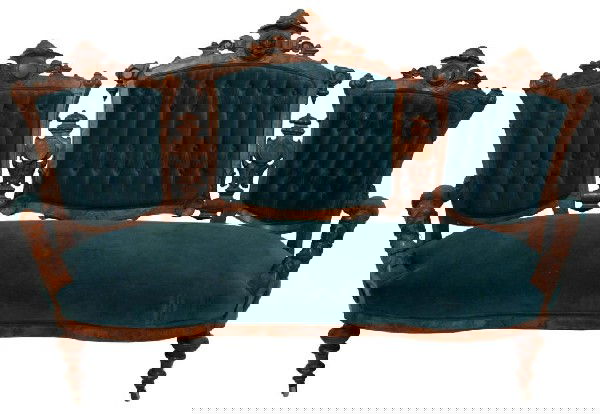 AMERICAN FIGURAL CARVED PARLOR SUITE, JOHN JELLIFF: (lot of 6) American Renaissance Revival parlor suite, c. 1880, attributed to John Jelliff & Company (New Jersey, 1836-1890), comprised of a sofa and two matching arm chair and three side chairs, each