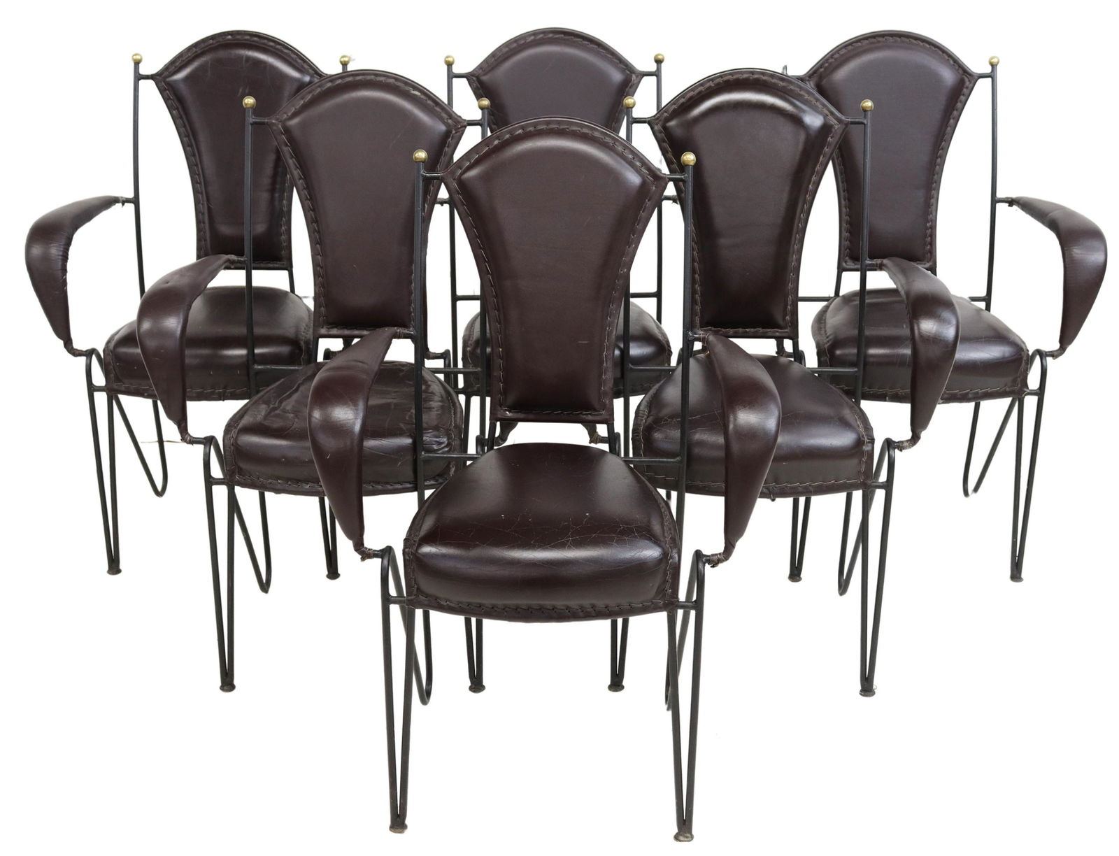 (6) WROUGHT IRON FRAME & LEATHER ARMCHAIRS (1 of 3)