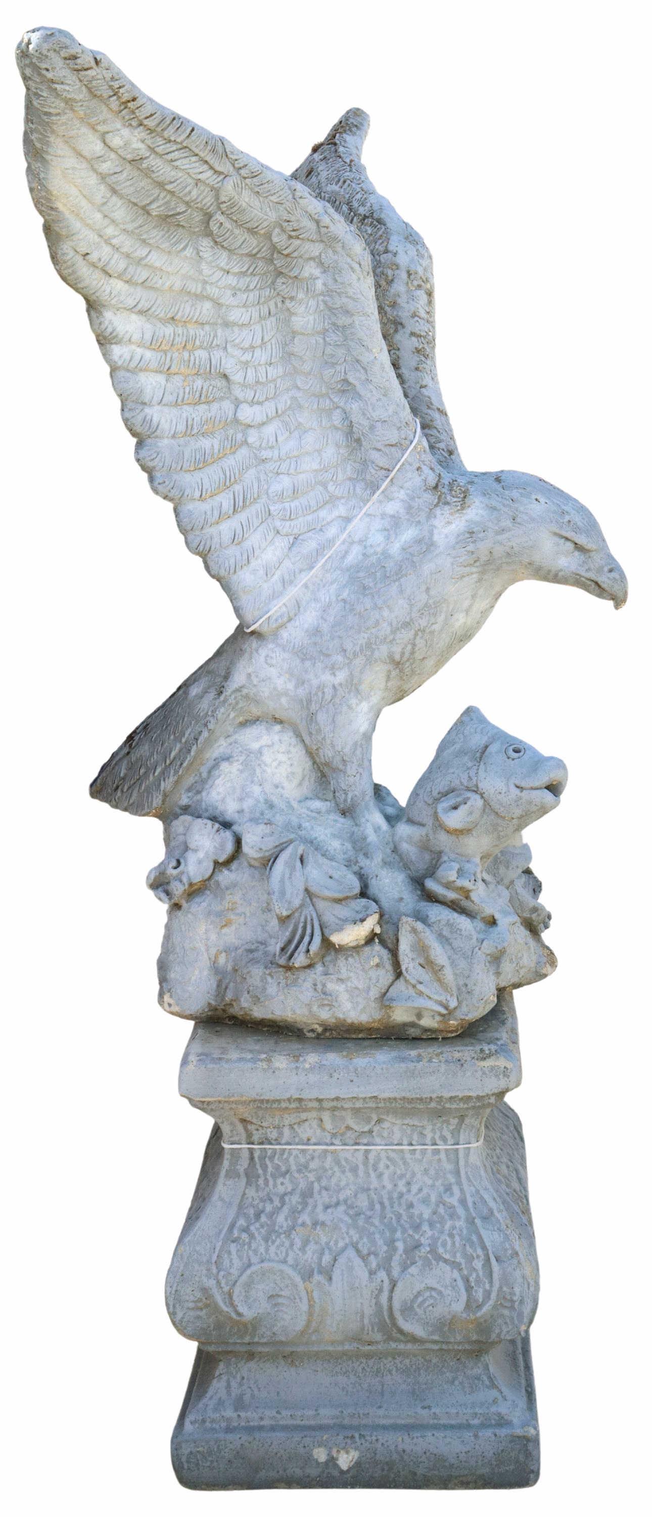 (LOT) CAST STONE SCULPTURE LARGE EAGLE W/FISH 57"H (1 of 3)