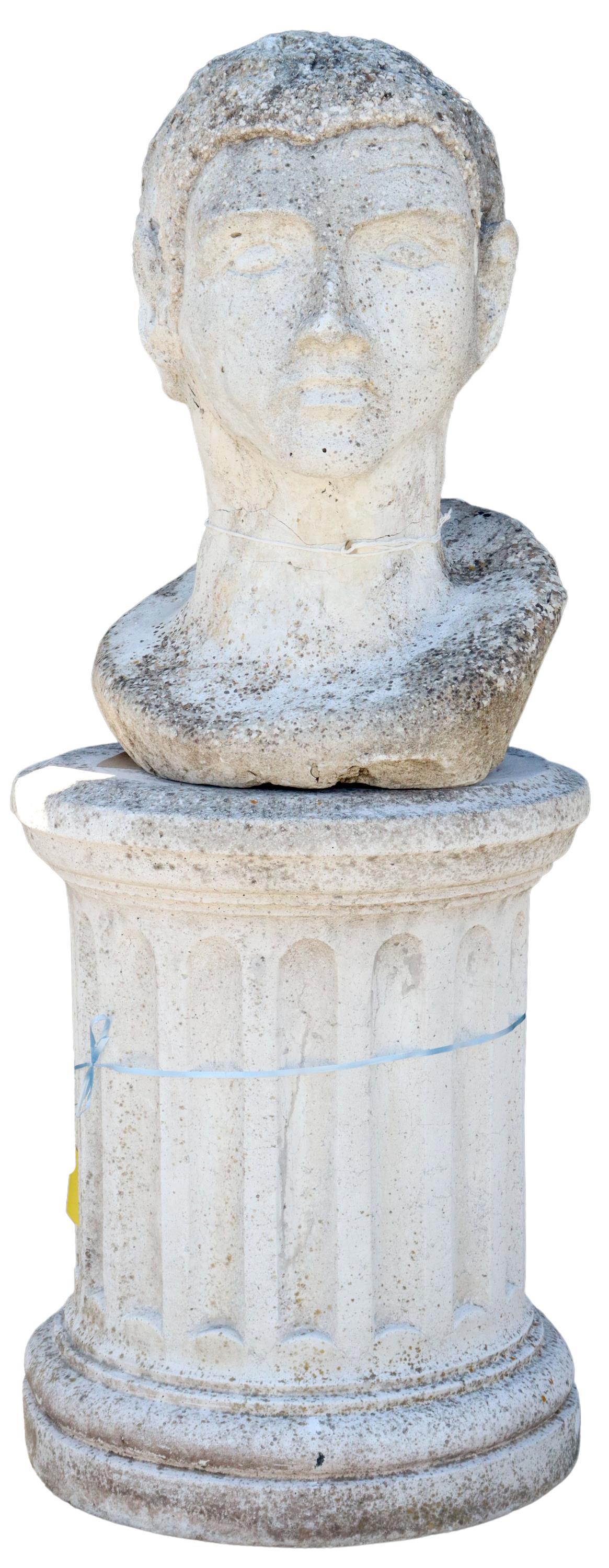 LARGE CAST STONE BUST 'YOUNG JULIUS CAESAR', 20THC (1 of 2)