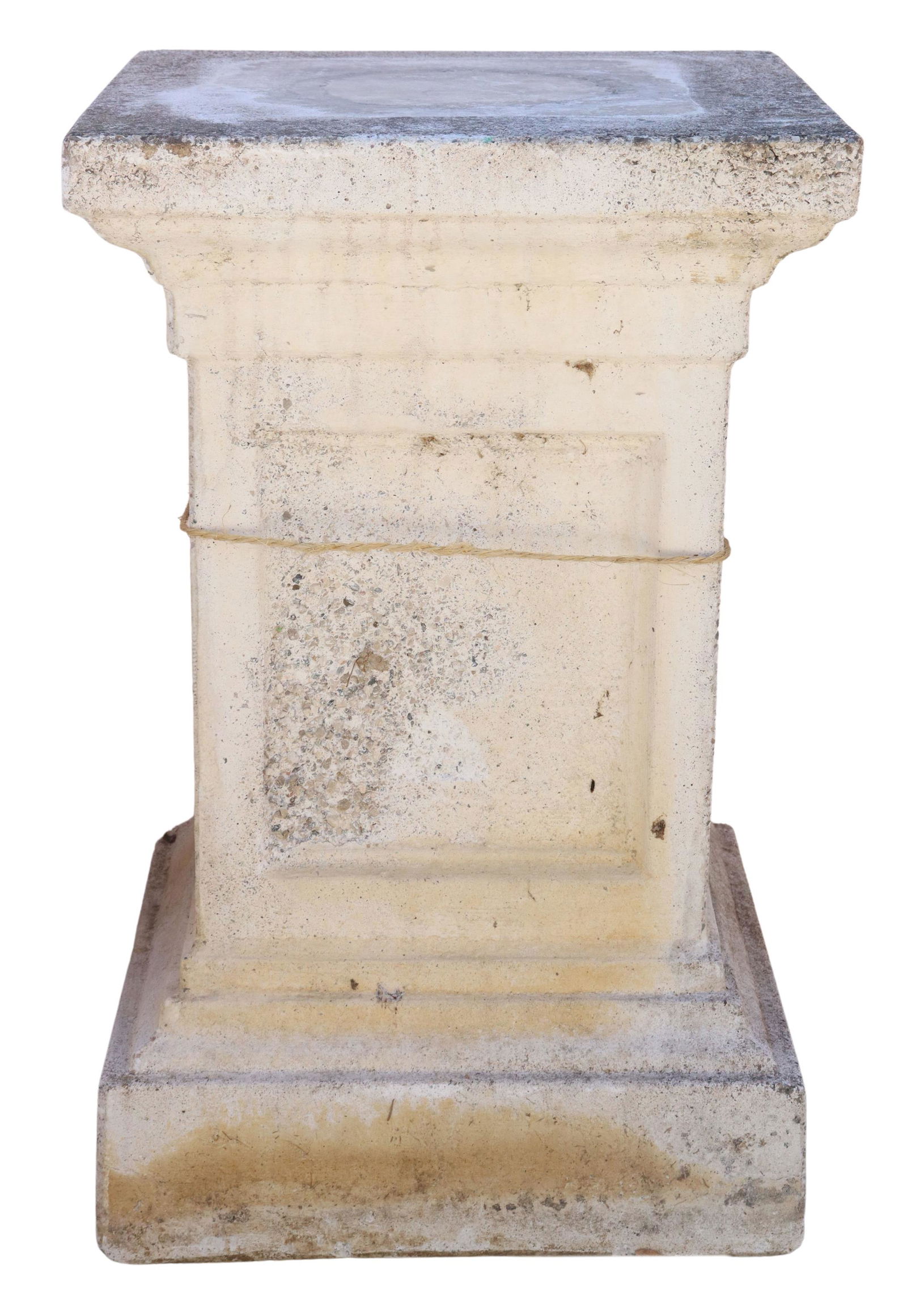 LARGE CAST STONE PANELED PEDESTAL, 25.75"H (1 of 2)