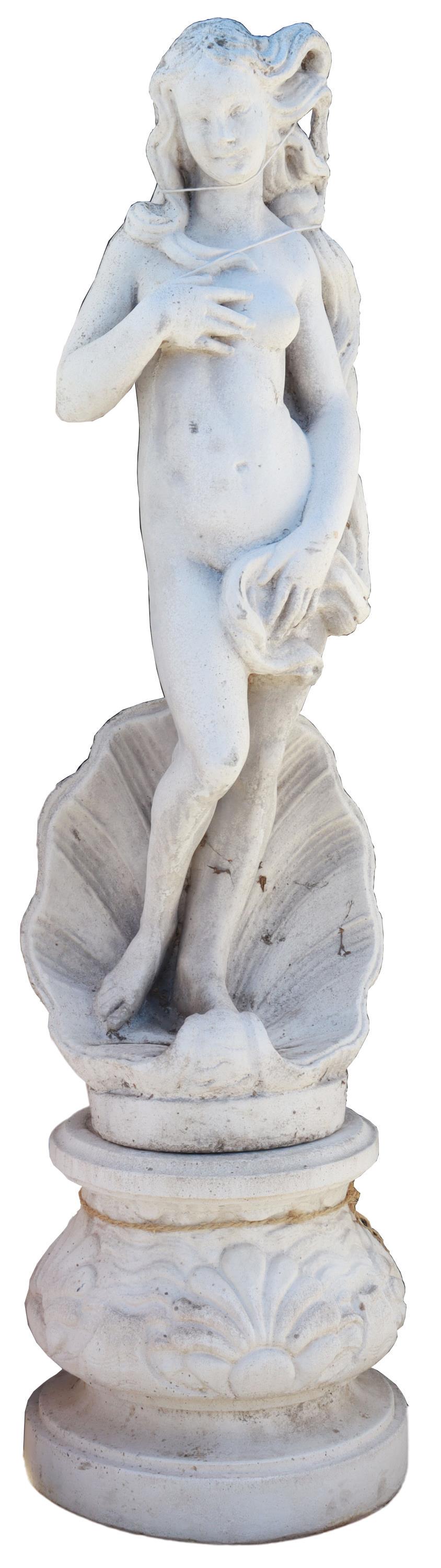 LARGE CAST STONE FIGURE, VENUS, ON SHELL PEDESTAL (1 of 2)