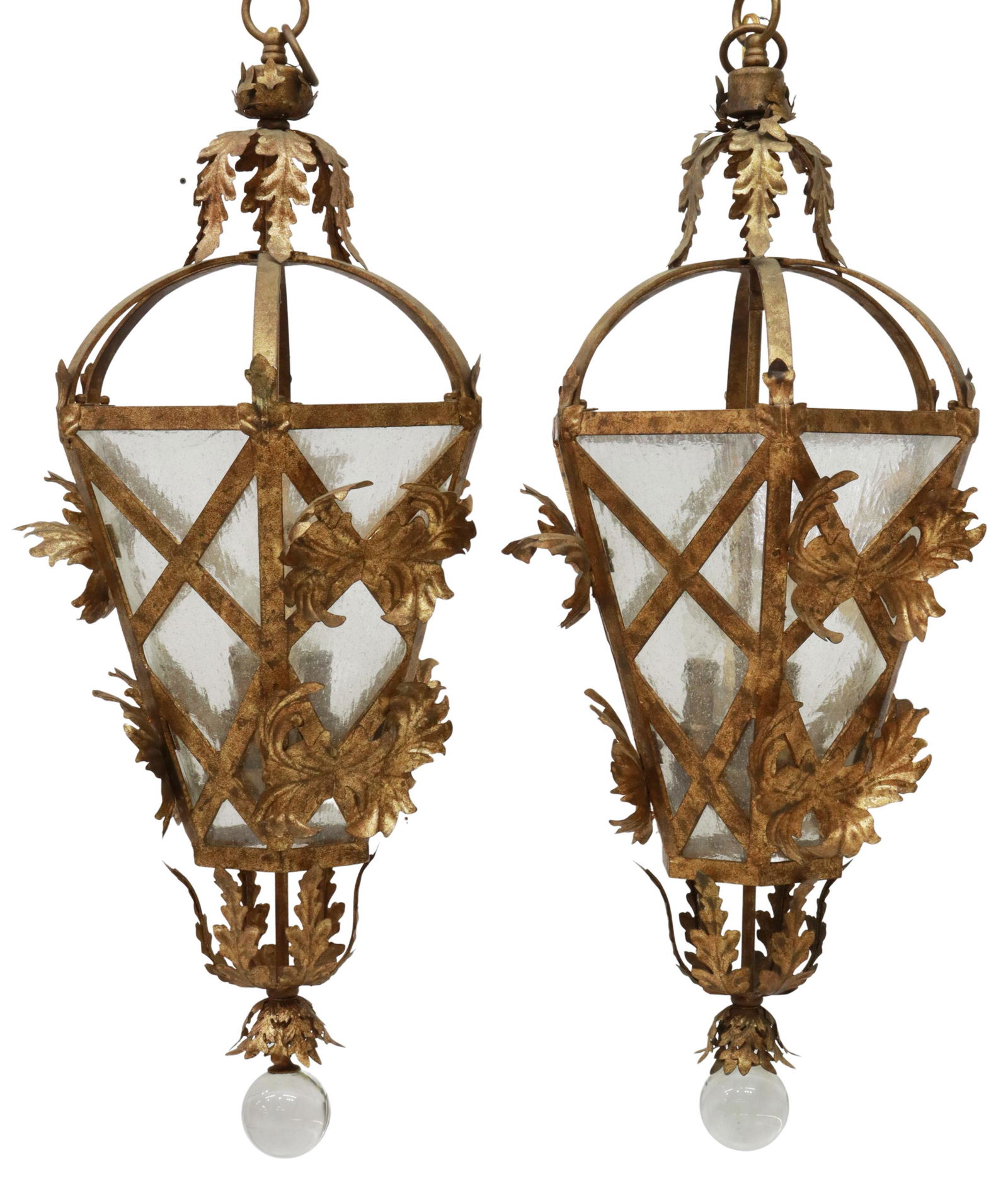 (2) LARGE FOLIATED GILT IRON HANGING LANTERNS 40"H (1 of 3)