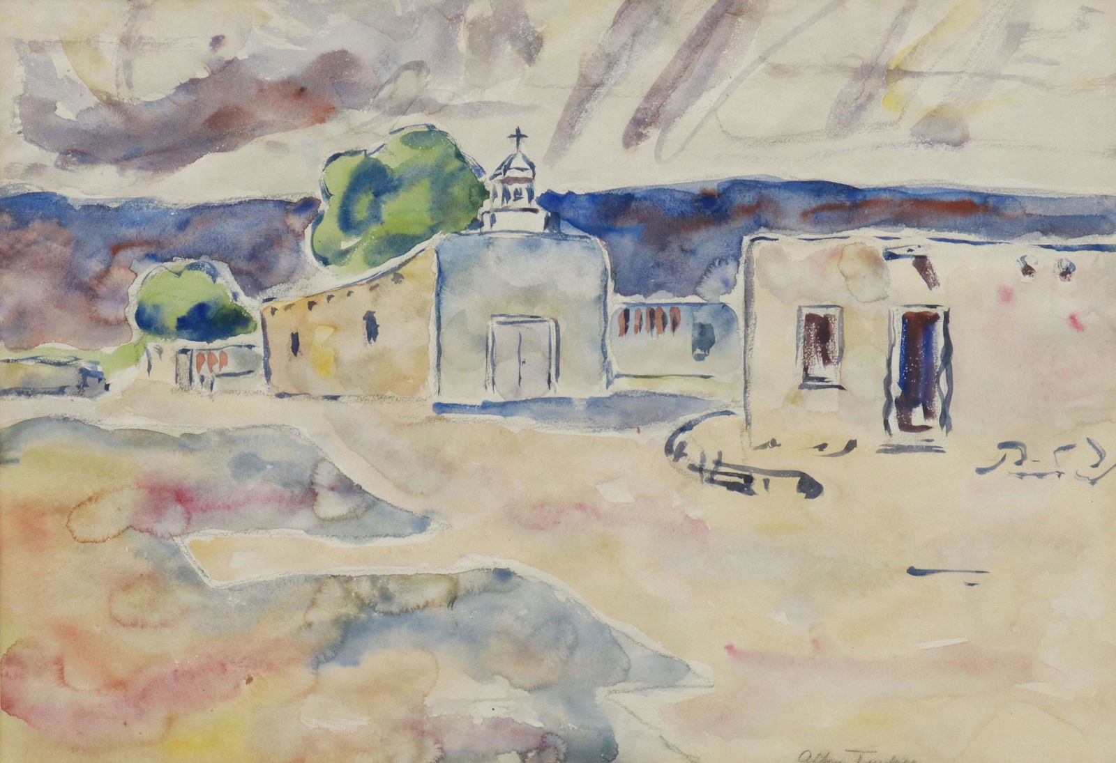 ALLEN TUCKER (1866-1939) MISSION CHURCH WATERCOLOR (1 of 4)