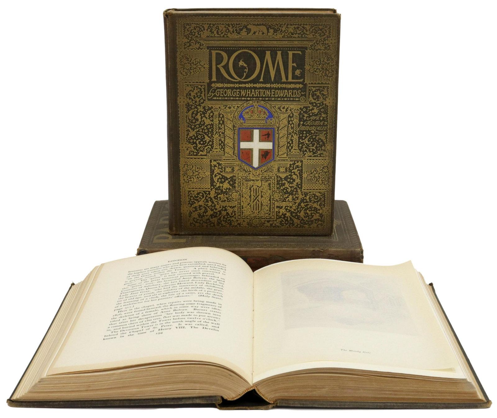 (3) GEORGE WHARTON EDWARDS, LONDON, PARIS, ROME: (lot of 3) Books: George Wharton Edwards (American, 1859-1950), published by The Penn Publishing Company, Philadelphia, all with gilt embossed exterior cover, featuring each city's crest in polychrome