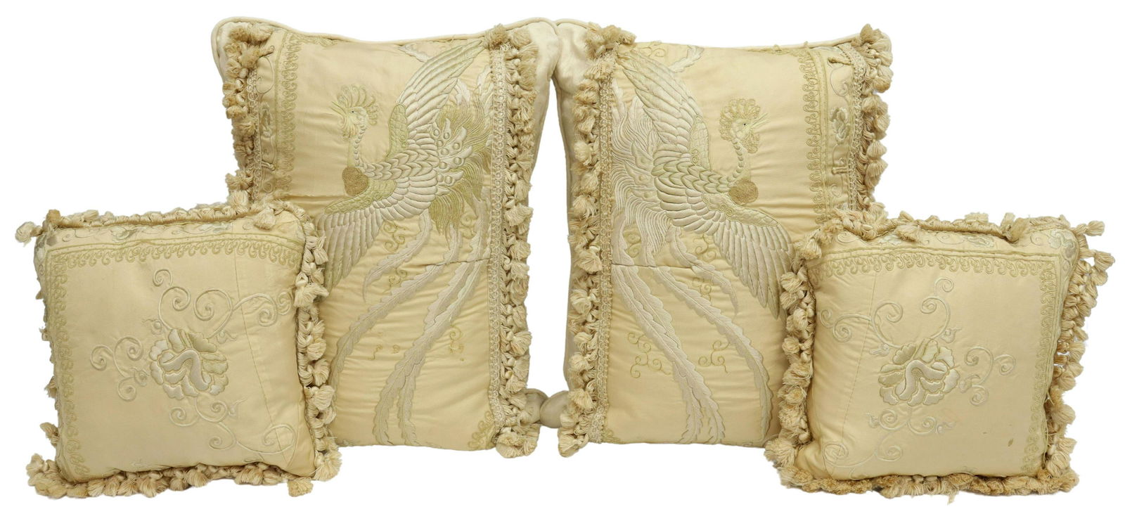 (4) PILLOWS: EMBRODERIED SILK KIMONO, DOWN FILLED (1 of 3)