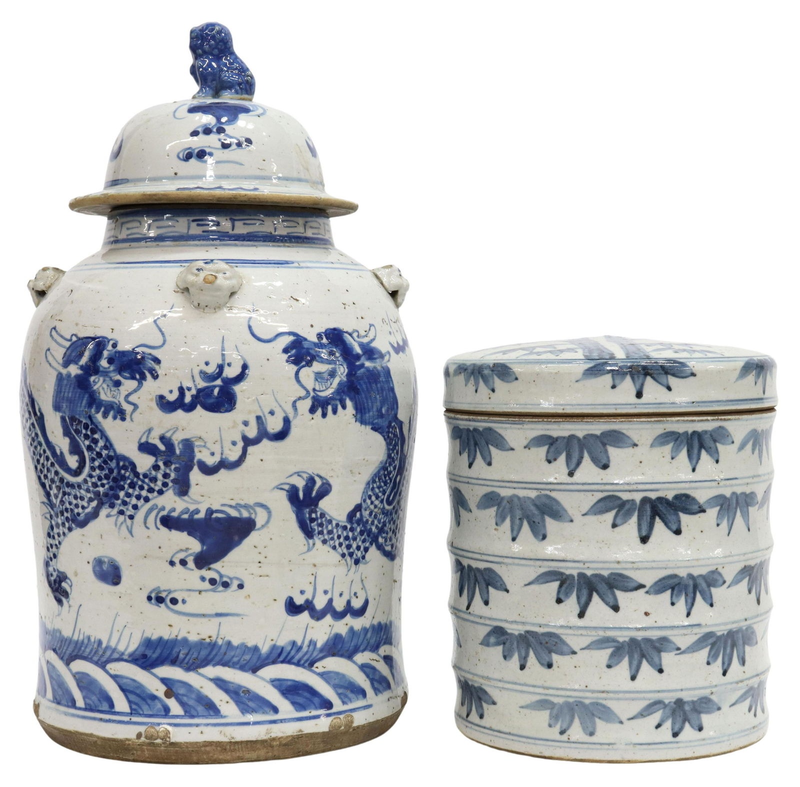 (2) CHINESE BLUE & WHITE CERAMIC LIDDED JARS (1 of 3)