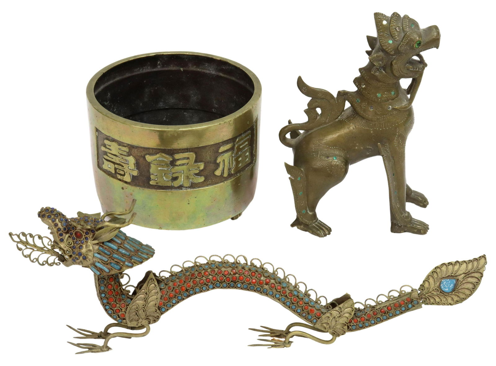 (3) CHINESE CACHEPOT, FILIGREE DRAGON & QILIN (1 of 5)