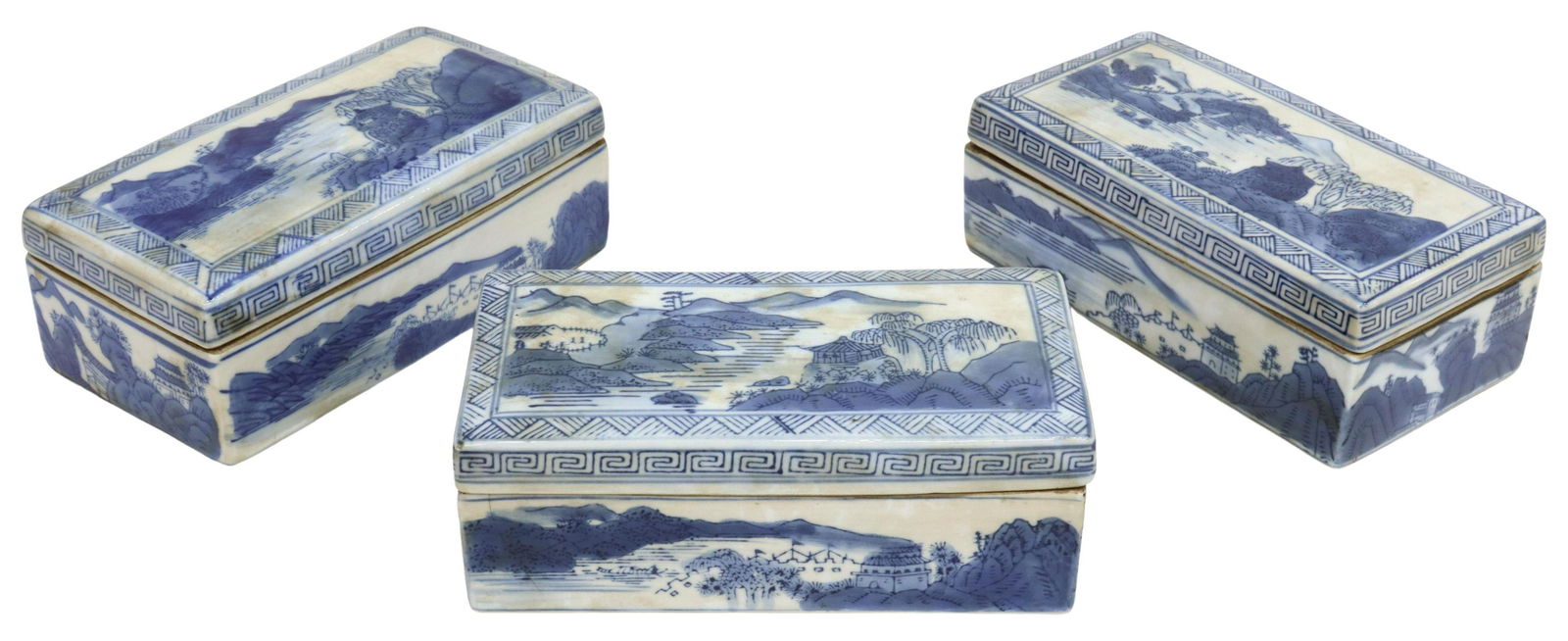 (3) CHINESE B&W PORCELAIN LIDDED BRUSH BOXES (1 of 3)