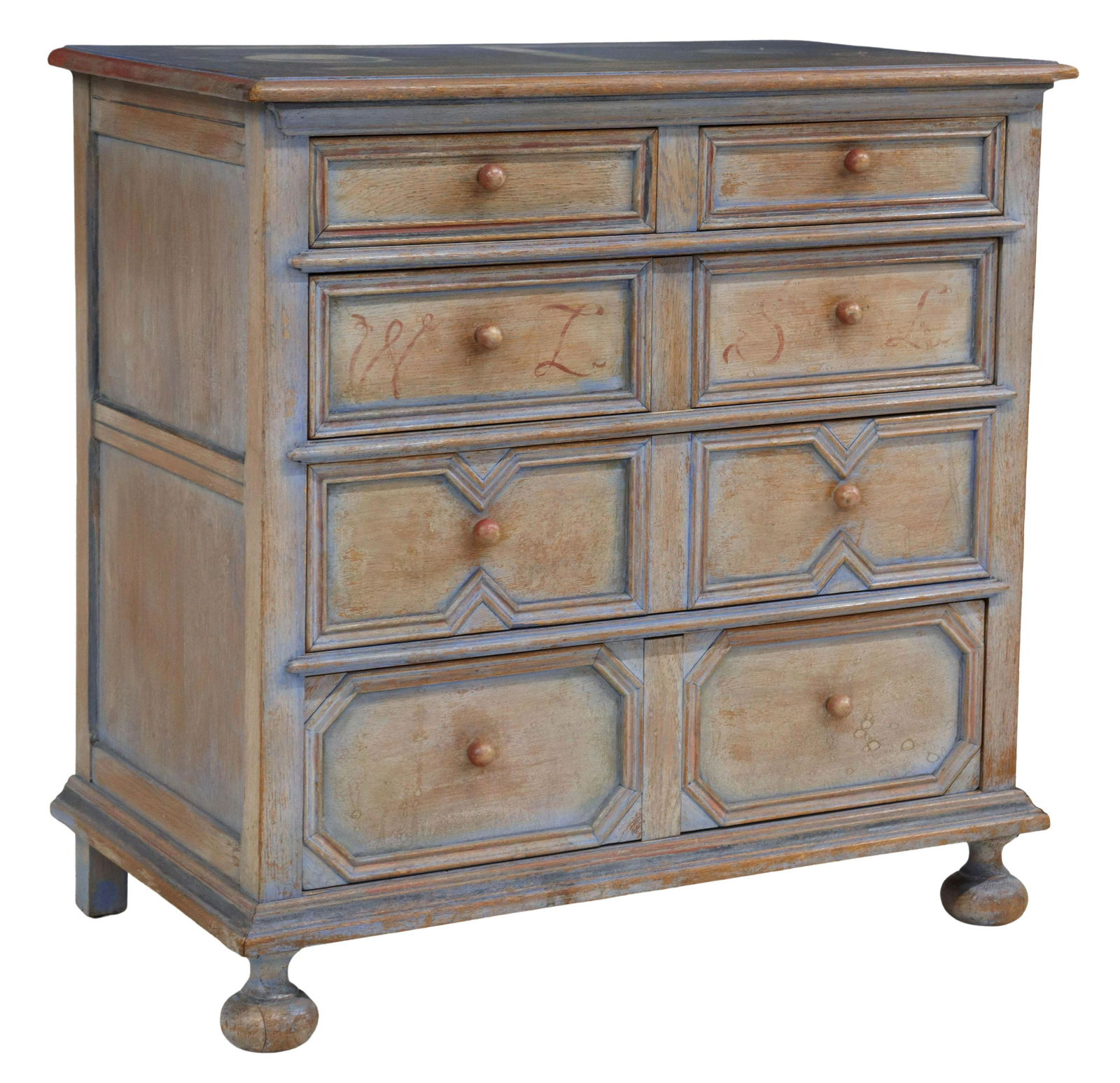 PAINT DECORATED OAK CHEST OF DRAWERS (1 of 5)