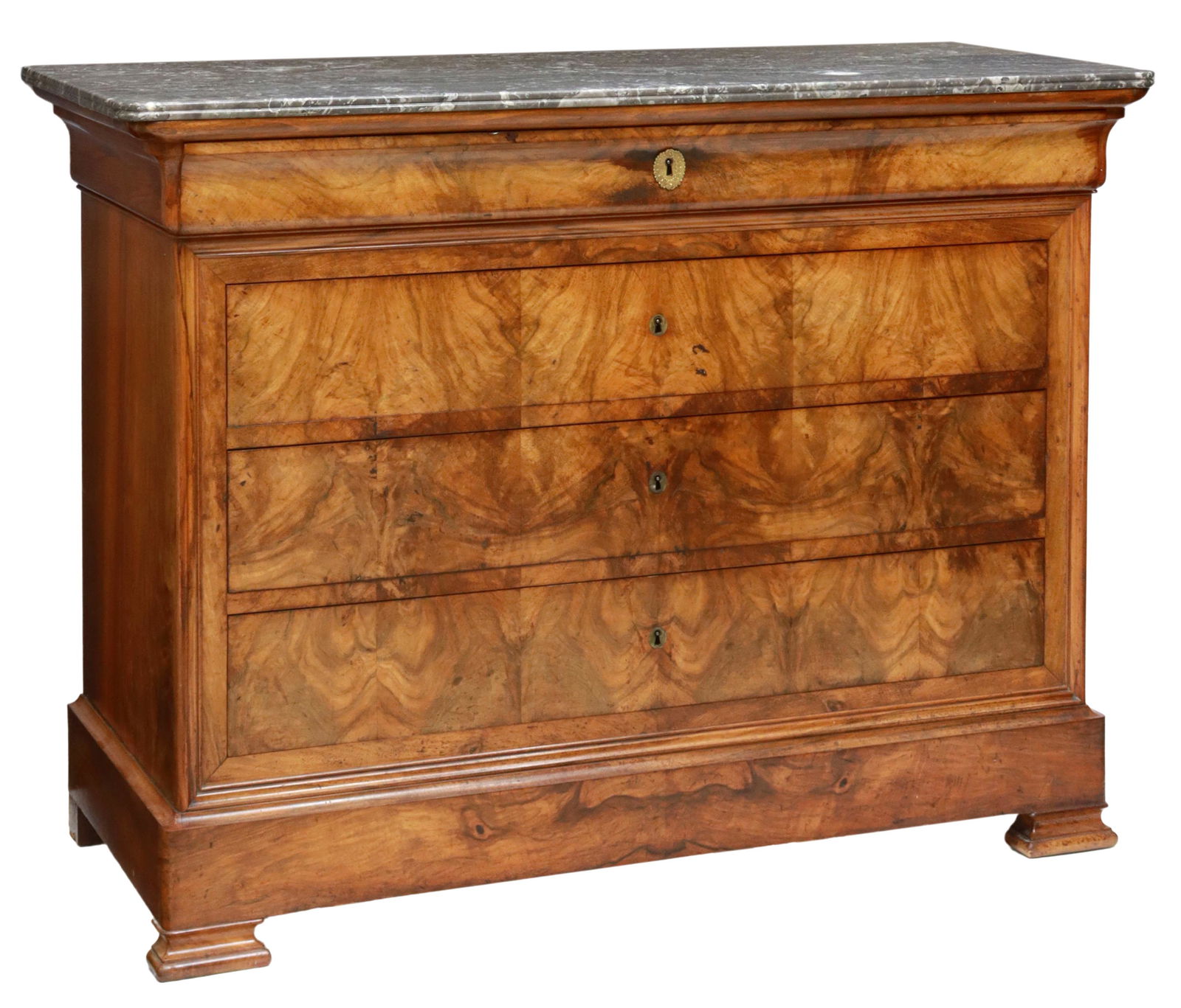 FRENCH LOUIS PHILIPPE MARBLE-TOP WALNUT COMMODE (1 of 4)