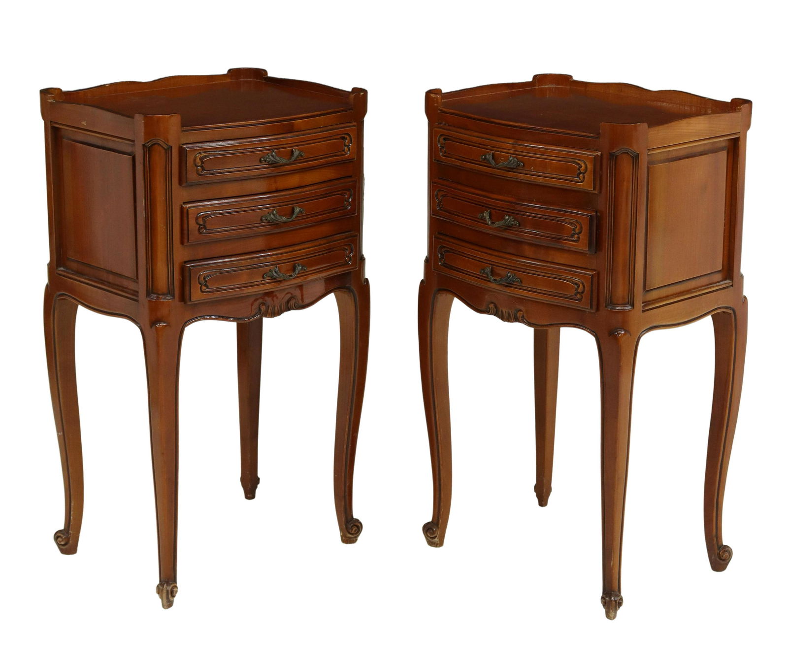 (2) LOUIS XV STYLE FRUITWOOD 3-DRAWER NIGHTSTANDS (1 of 5)