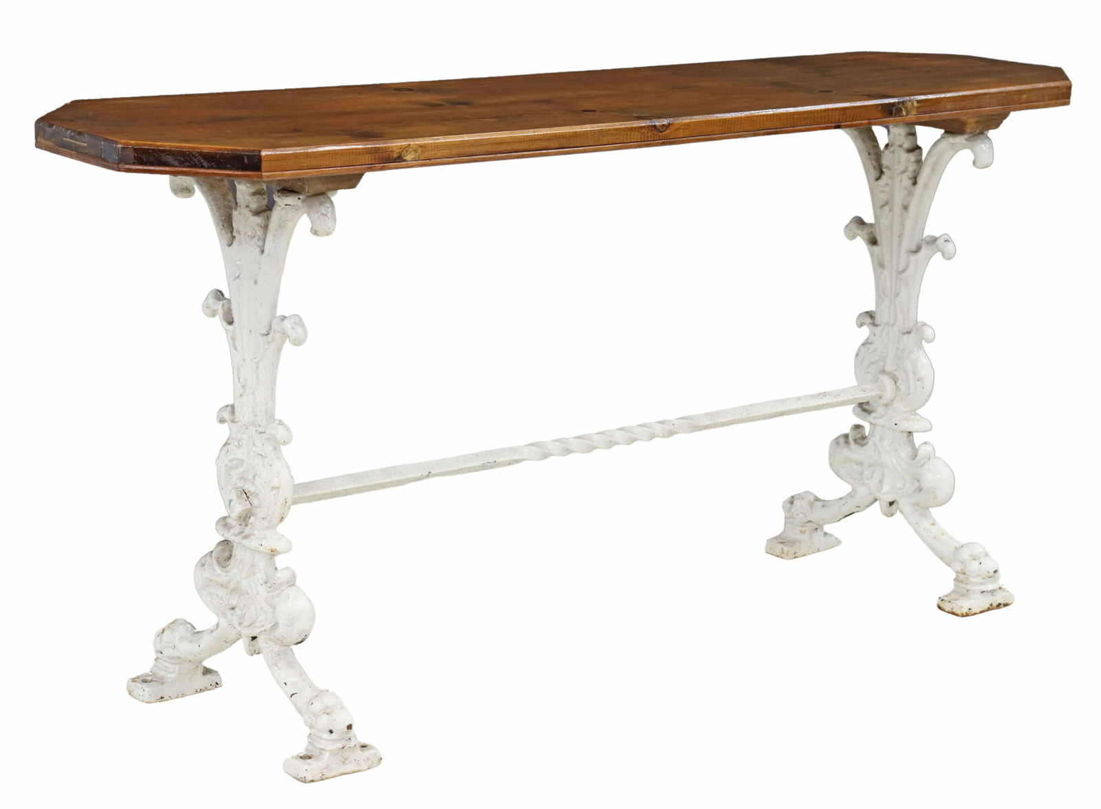ENGLISH PINE & PAINTED CAST IRON PUB TABLE (1 of 4)