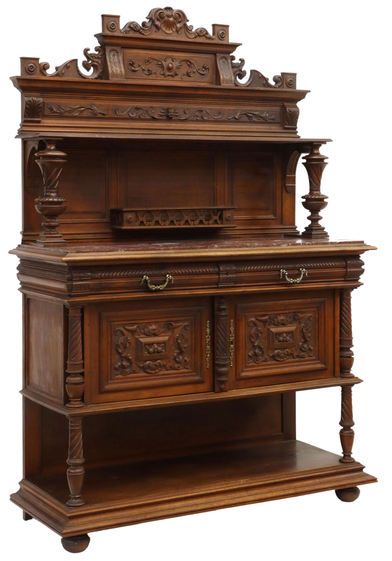 FRENCH HENRI II STYLE MARBLE-TOP WALNUT SERVER (1 of 6)