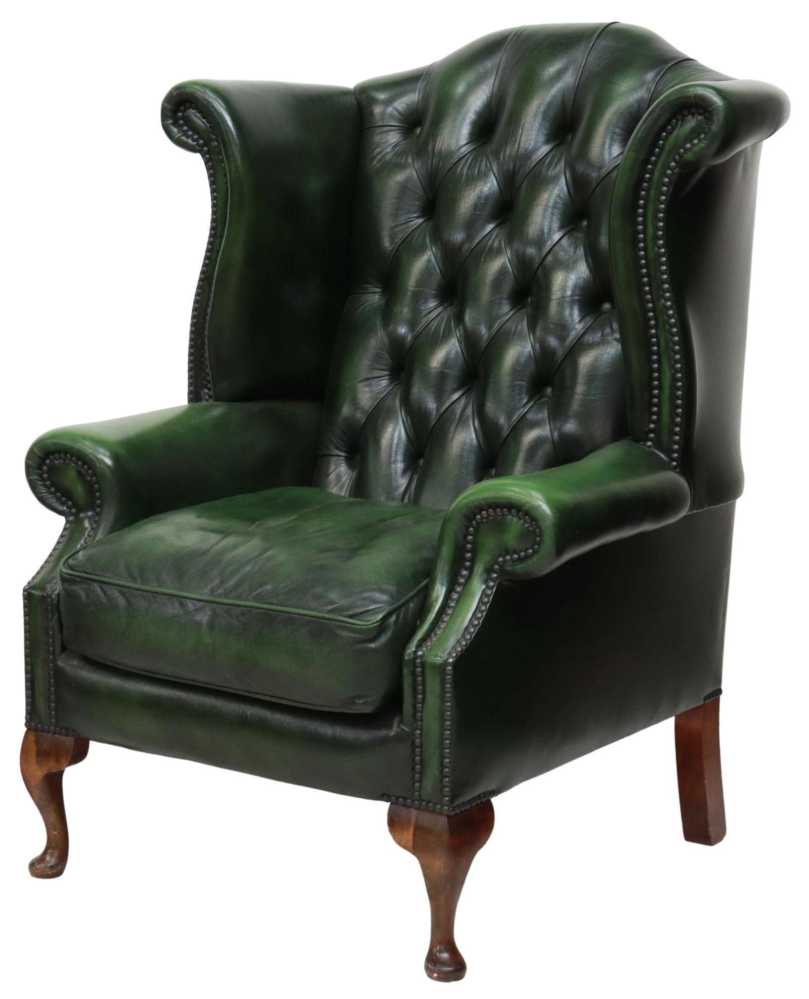ENGLISH QUEEN ANNE STYLE LEATHER WINGBACK CHAIR (1 of 3)