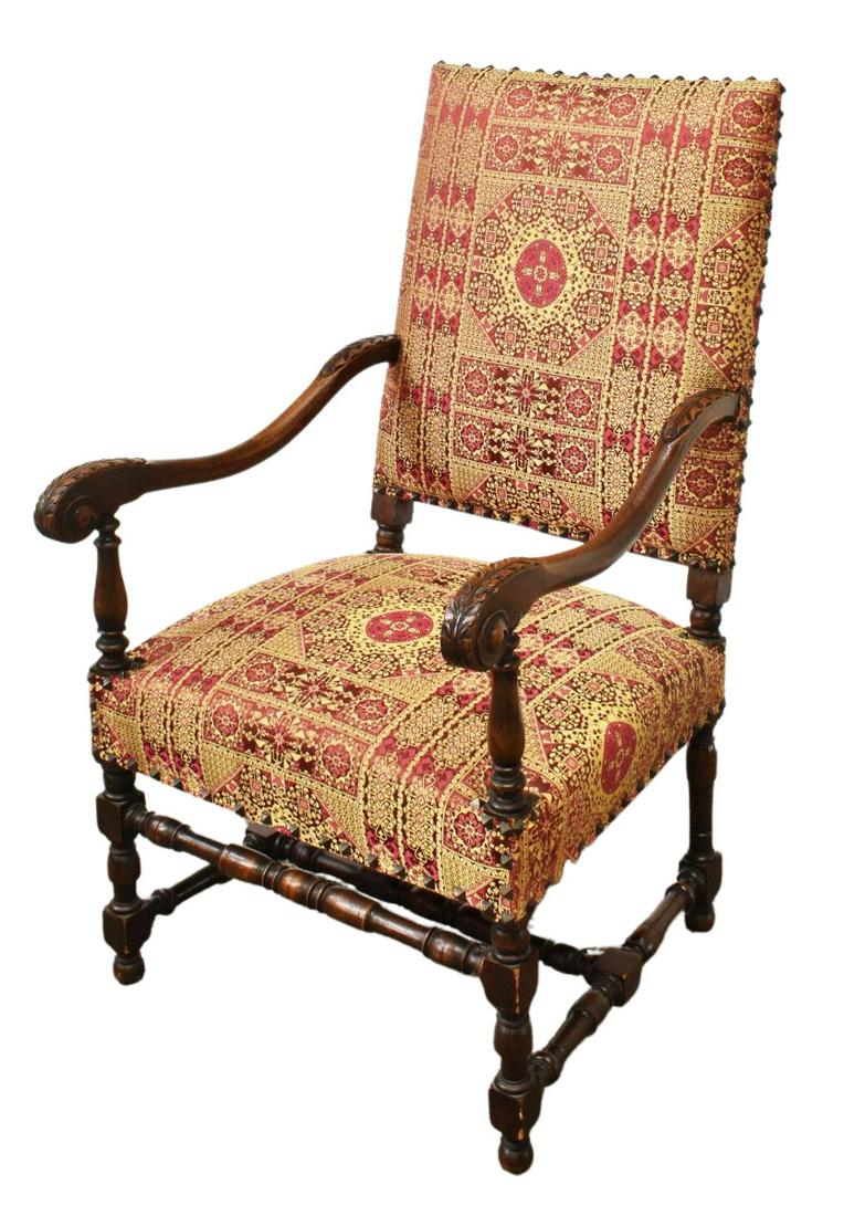 FRENCH LOUIS XIII STYLE WALNUT FAUTEUIL ARMCHAIR (1 of 2)