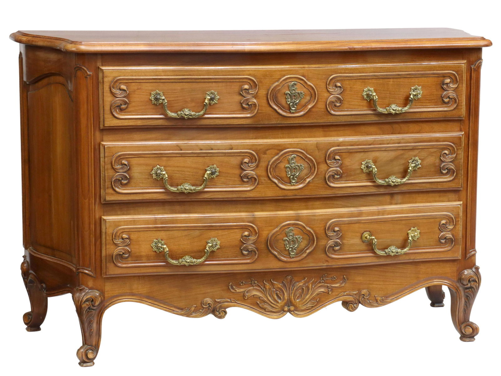 FRENCH LOUIS XV STYLE FRUITWOOD 3-DRAWER COMMODE (1 of 5)