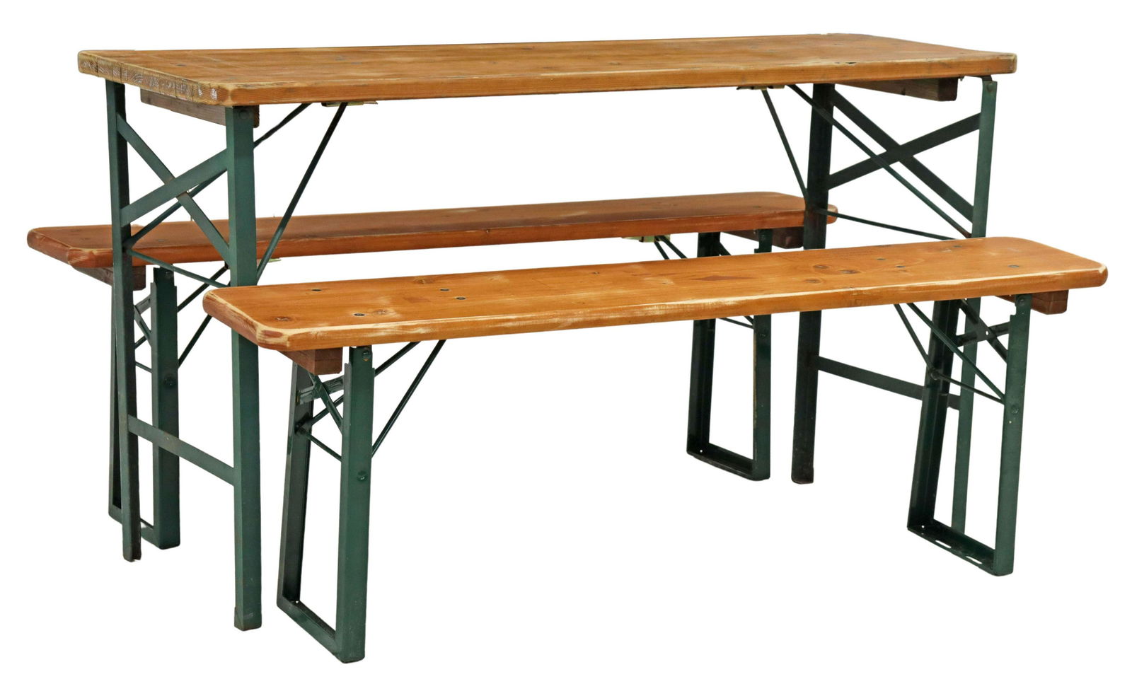 (3) ENGLISH PINE & IRON FOLDING TABLE & BENCHES (1 of 4)