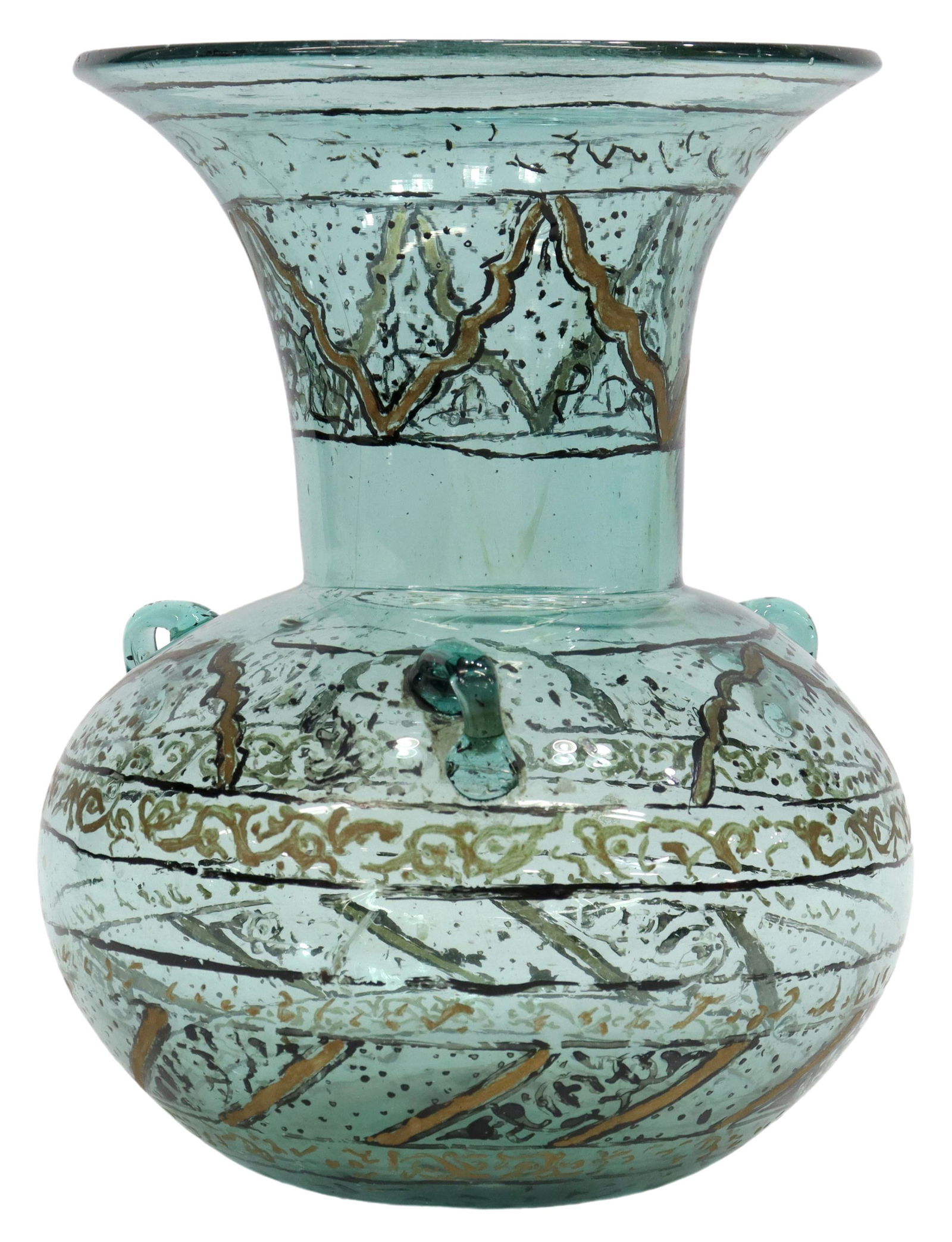 PAINTED HANDLED BLUE GLASS MOSQUE LAMP (1 of 4)