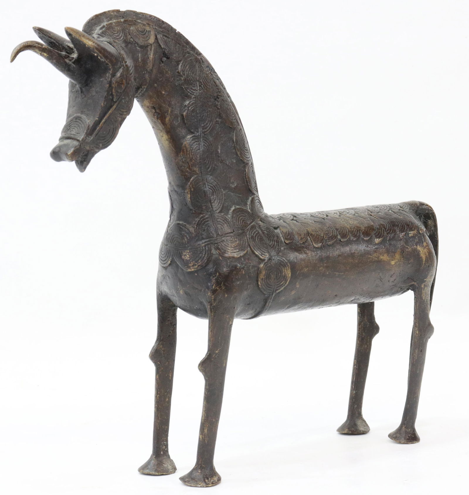 AFRICAN BENIN BRONZE STANDING HORSE SCULPTURE (1 of 3)