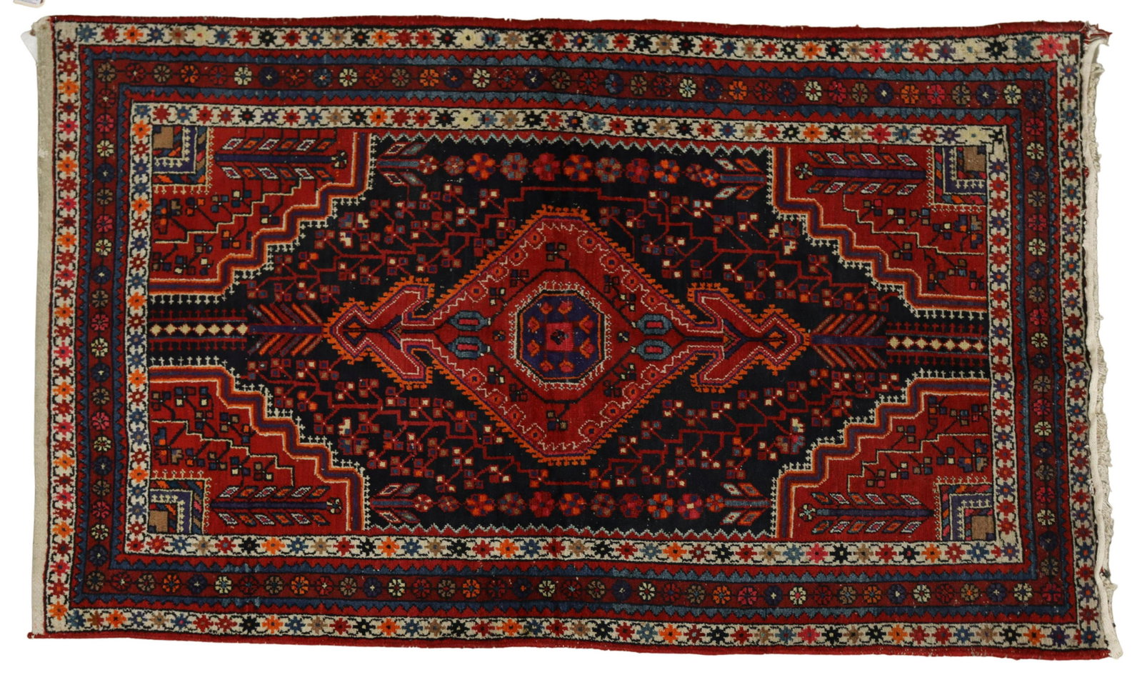HAND-TIED PERSIAN TABRIZ RUG, 7'2.25" X 4'5": Hand-tied Persian Tabriz rug, worn, edge binding coming apart, approx 7'2.25"l, 4'5"w Start Price: $200.00