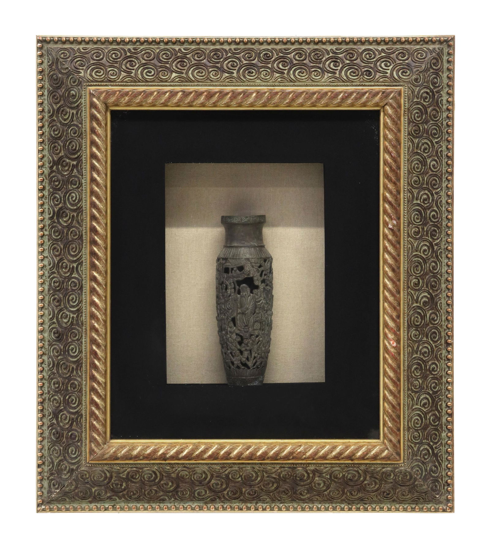 CHINESE BRONZE VASE IN SHADOWBOX FRAME (1 of 3)